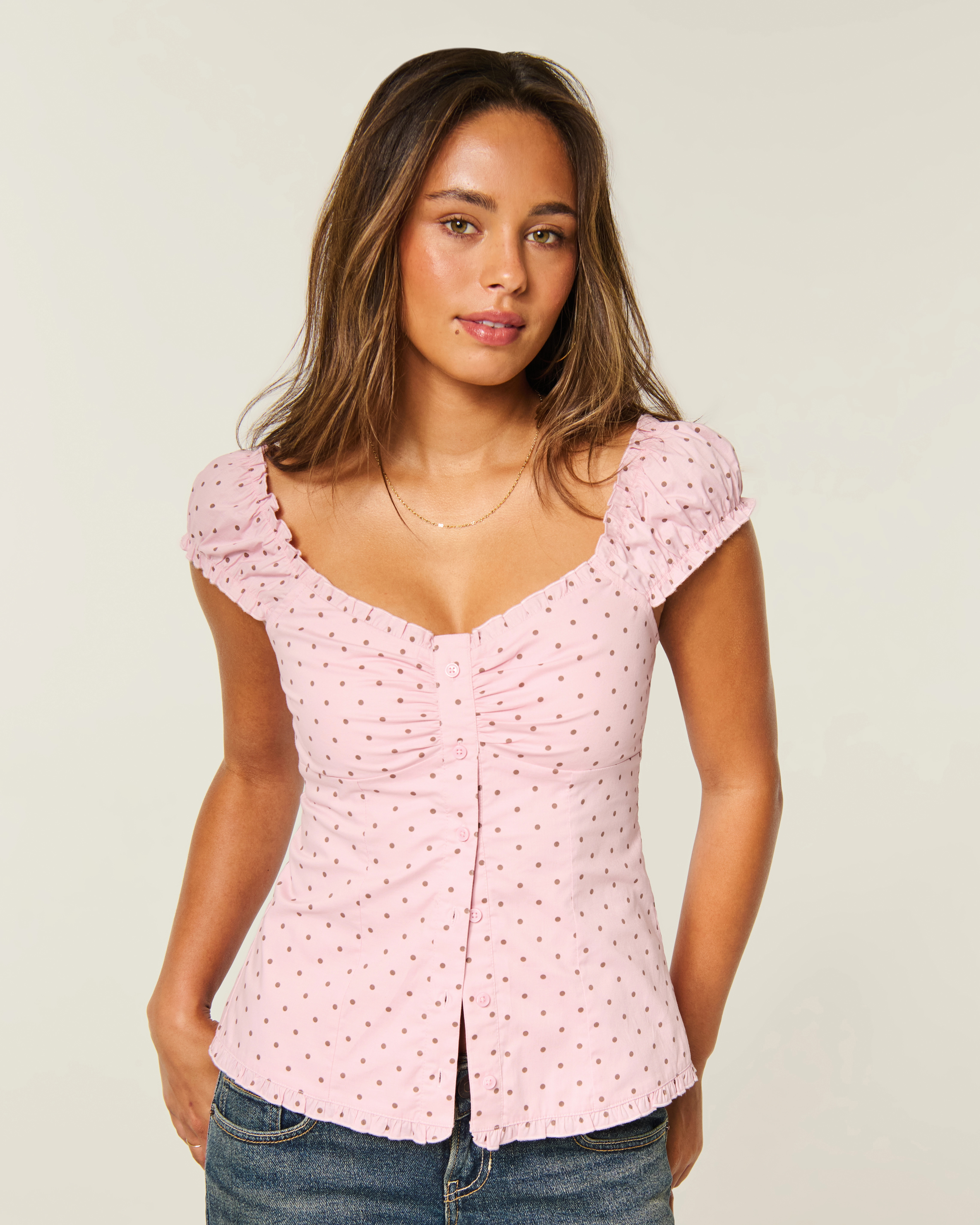 On/Off-the-Shoulder Button-Through Top | Hollister (US)