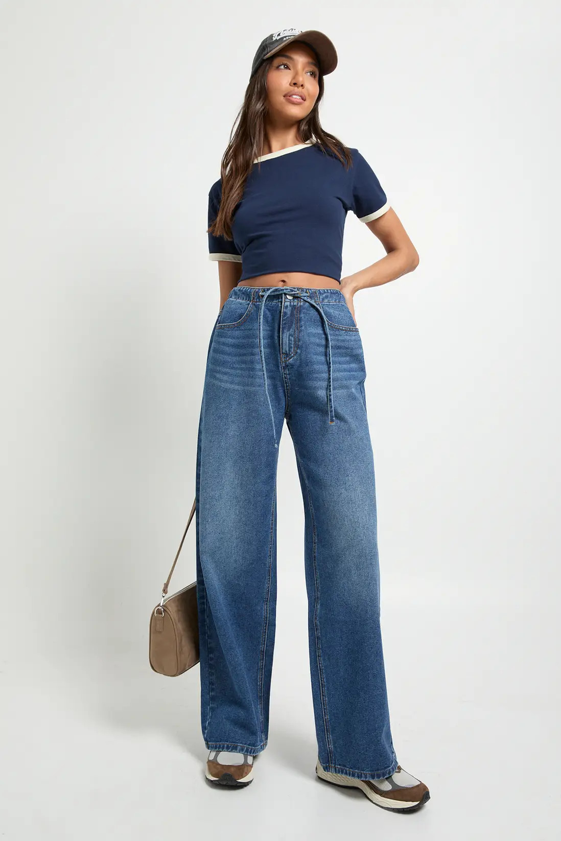 Elasticated Wide Leg Tie Waist Jean | Boohoo.com (UK & IE)