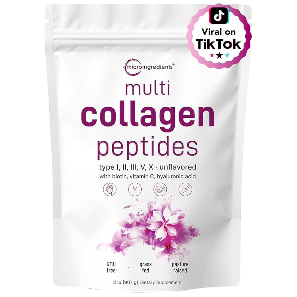 Micro Ingredients Multi Collagen Peptides Powder, 2lb | Type I, II, III, V, X + Biotin, Vitamin C... | Amazon (US)