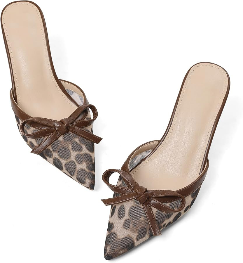 Celbreez Kitten Heels Mesh Closed Toe Pumps for Women Bow Mule Heels | Amazon (US)