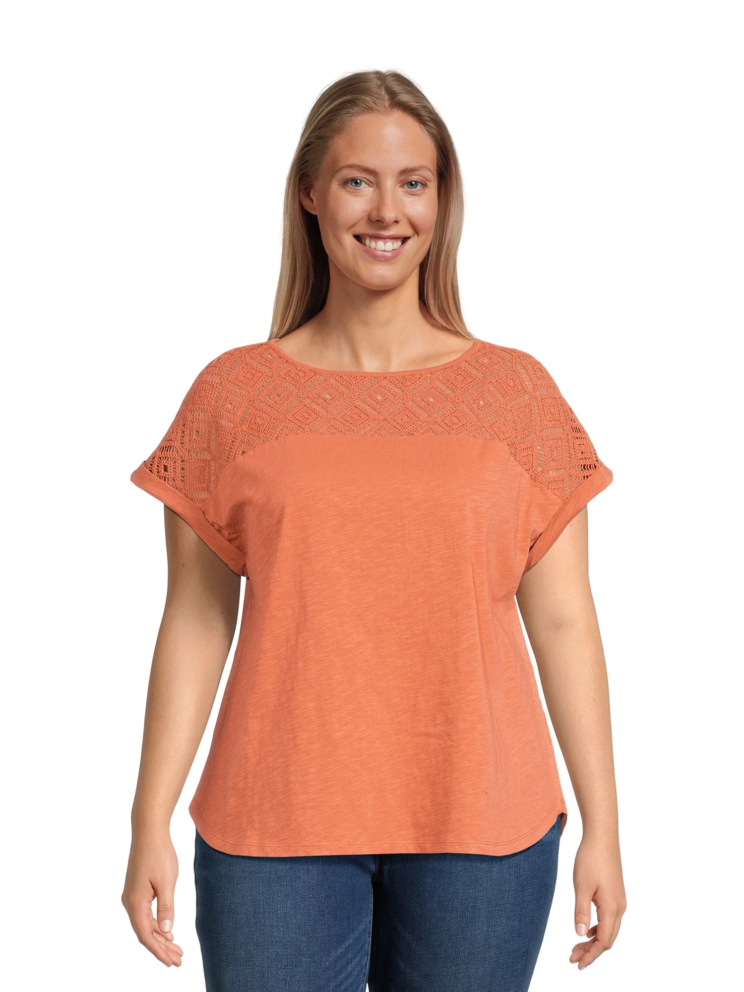 Terra and Sky Women's Plus Size Crochet Tee | Walmart (US)