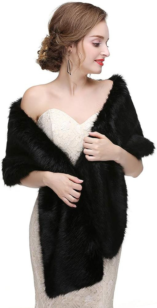 Women's Large 1920 Faux Fur Shawl Bridal Wedding Fur Wraps and Bolero Faux Mink Shrug for Women a... | Amazon (US)