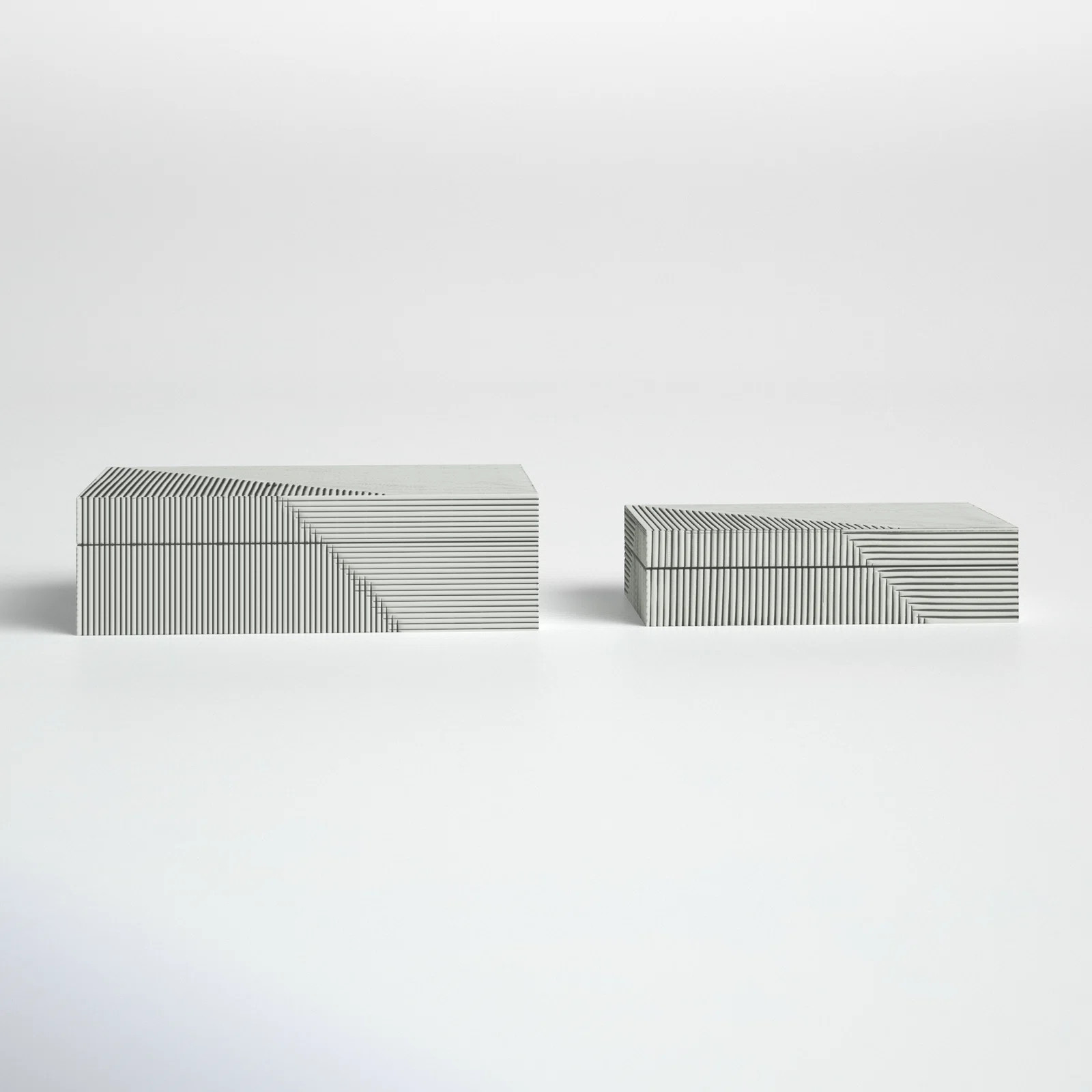 White Resin Ridged Boxes Set of Two - 12" x 8" x 4" | Wayfair North America