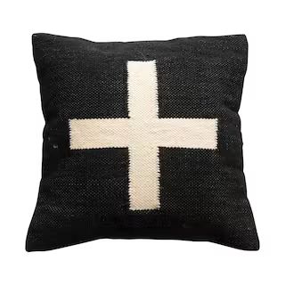 Black and Cream Color Wool Blend Pillow with Swiss Cross | The Home Depot
