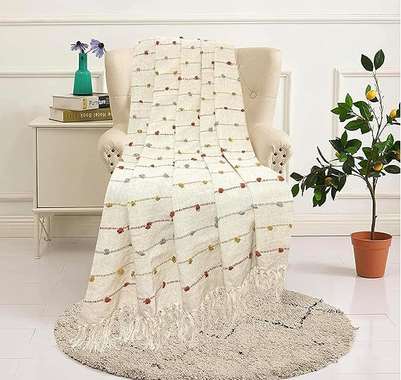 Hand Knitted Indian Yarn Cotton Sofa Throw | Soft and Cozy Decorative Throw | 52x82 Inches / 132x... | Amazon (US)