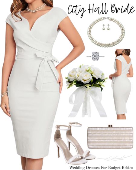 Wedding day outfit idea for the bride to be.

#shortweddingdress #weddingshoes #bridalshowerdress #pearljewelrywedding #cityhallbride 

#LTKstyletip #LTKSeasonal #LTKwedding