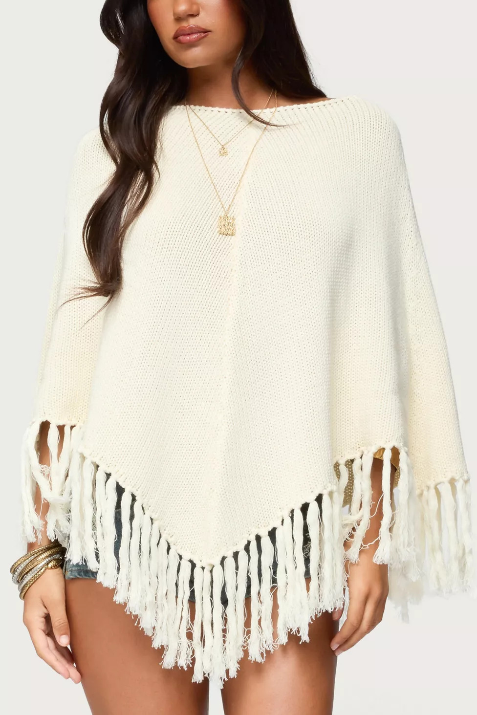 Edikted Kamila Fringe Knit Poncho | Urban Outfitters (US and RoW)