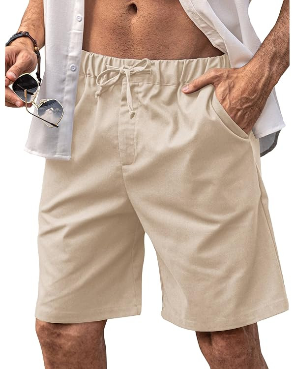 COOFANDY Men’s Linen Short Elastic Waist Drawstring Casual Summer Beach Shorts | Amazon (US)