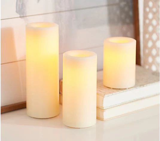 Candle Impressions S/3 Assorted All Weather Wax Pillars | QVC