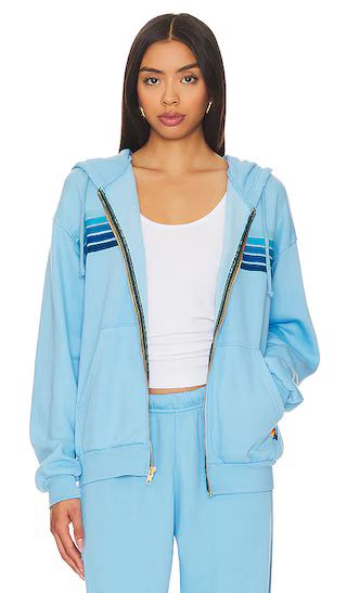 5 Stripe Zip Relaxed Hoodie in Sky & Blue | Revolve Clothing (Global)