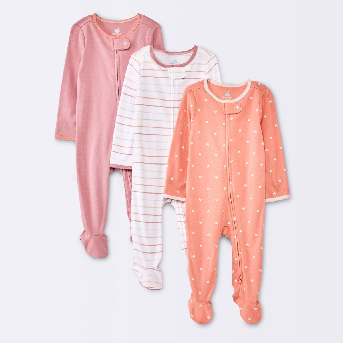 3pk Baby Girls' Hearts Cotton Sleep N' Play - Cloud Island™ Pink | Target