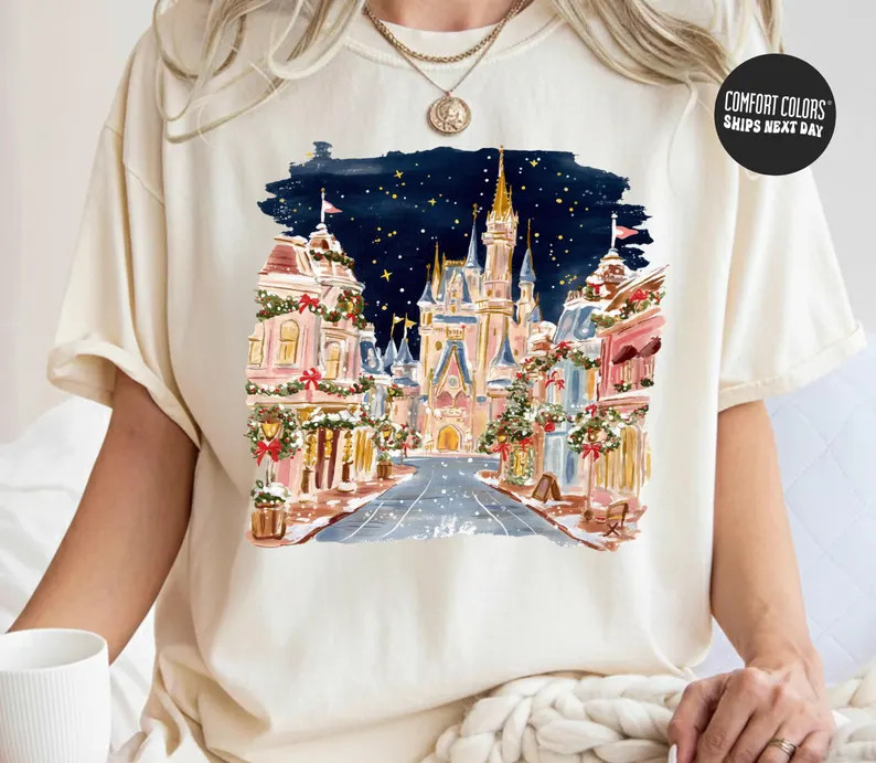 Retro Coquette Bow Disney Castle Christmas Shirt Magic Kingdom Mickey's Very Merry Christmas Part... | Etsy (Global)