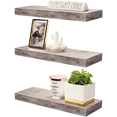 Sorbus Floating Shelf Set — Rustic Wood Hanging Rectangle Wall Shelves — Perfect for Home Décor, Tro | Amazon (US)