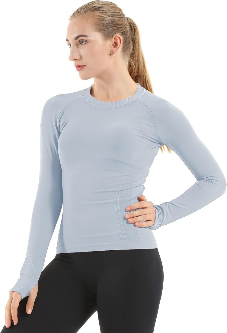 MathCat Seamless Workout Shirts for Women Long Sleeve Yoga Tops Sports Running Shirt Breathable Athl | Amazon (US)