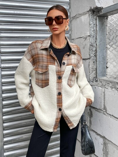 Plaid Print Drop Shoulder Coat | SHEIN