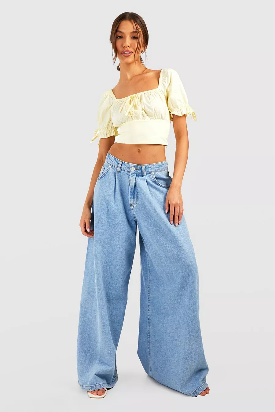 Woven Puff Sleeve Cotton Ruched Crop Top | Boohoo AU