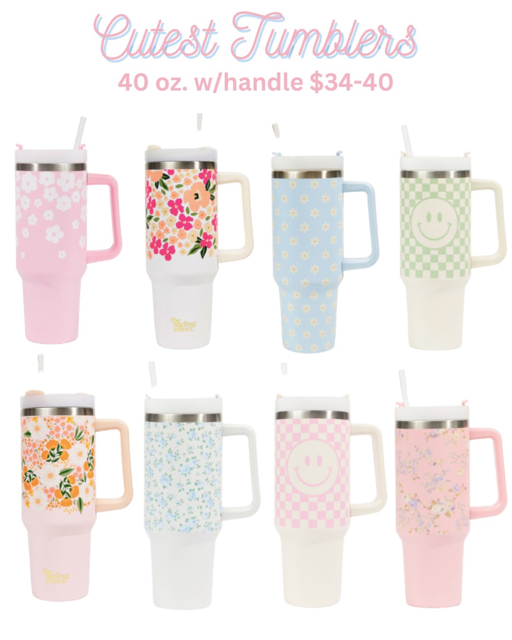 Insulated 40 Oz tumbler with handle with cute designs like daises, smiley faces, and floral motifs! 🌸 travel tumbler, Stanley tumbler dupe, Stanley cup dupe, smiley face tumbler, rifle paper co dupe, graduation gift, gifts for her, gifts for friends, bridesmaids gifts, gifts for anyone 

#LTKunder50 #LTKFind #LTKhome