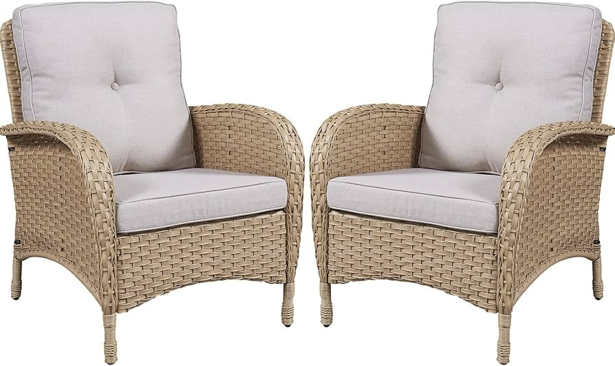Rilyson Patio Chairs Outdoor Wicker Chair - 2 Piece Rattan Chairs Set with High Back and Deep Sea... | Amazon (US)