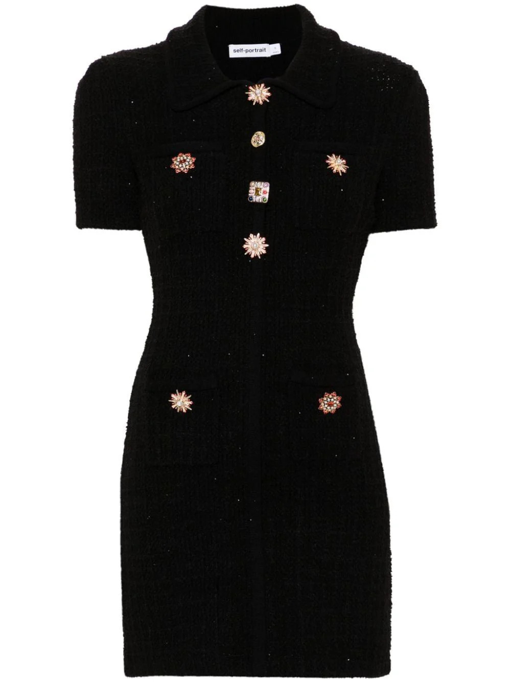 Self-Portrait Women's Knitted Dress in Black | Size Small | PF24041SB Color BLACK | LOZURI