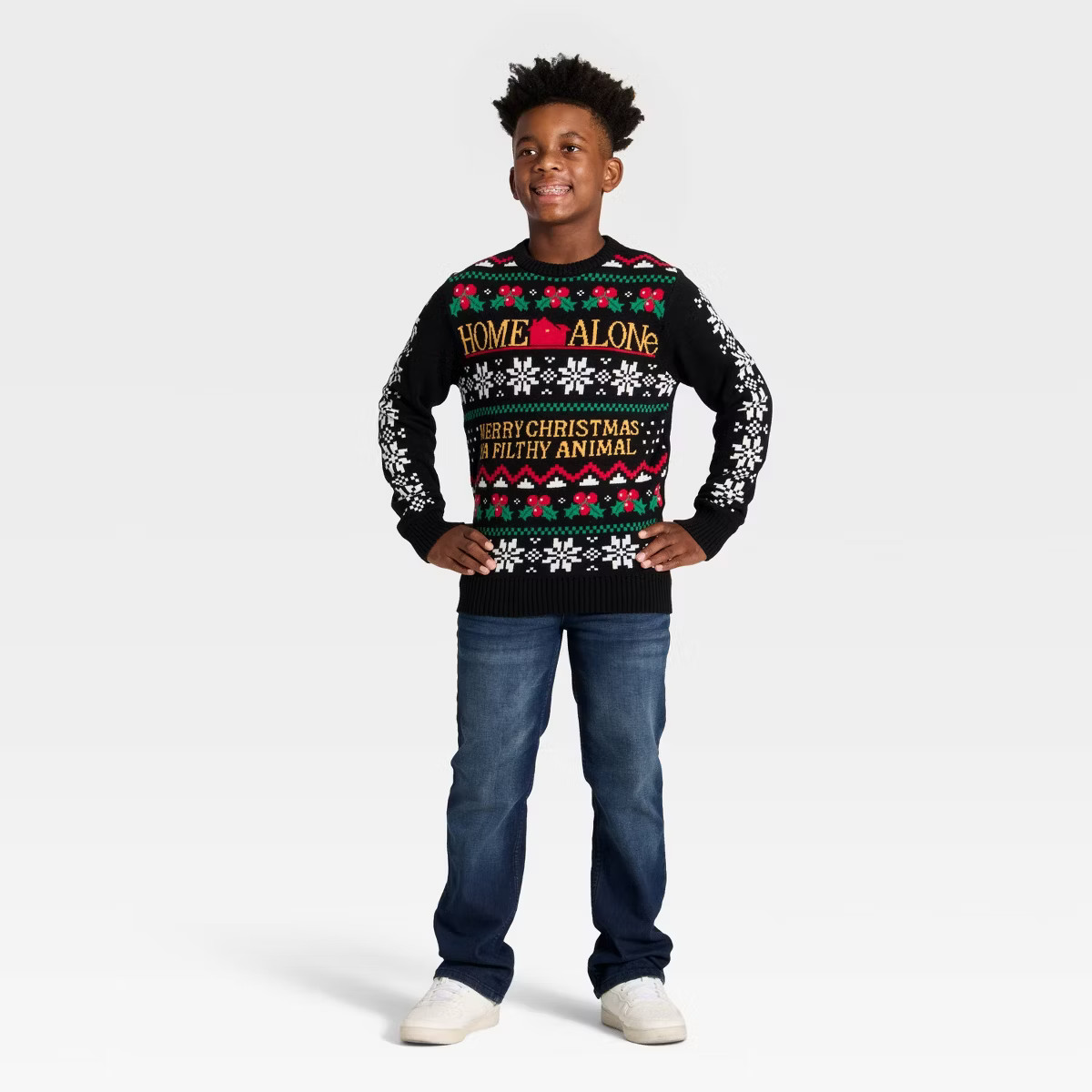 Boys' Home Alone Holiday Knit Sweater - Black | Target