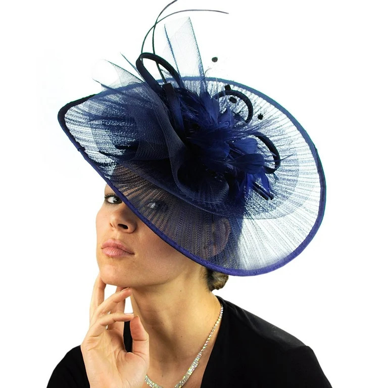 C.C Cocktail Sinamay Fascinator Headband Feather & Flower Design - Navy | Walmart (US)