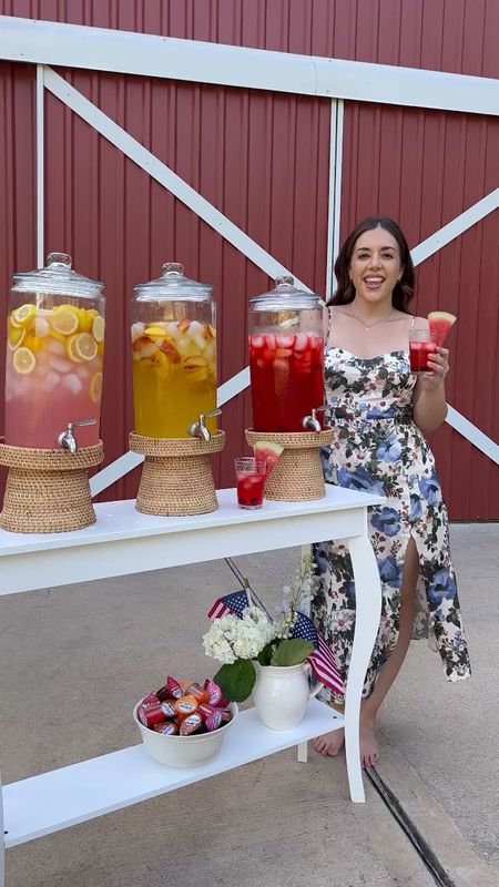 4th of July drink station! Delish and adorable!! William sonoma drink dispensers, splenda pouches are easy and make the best drinks for any summer party. Dress from Abercrombie!

#LTKhome #LTKunder100