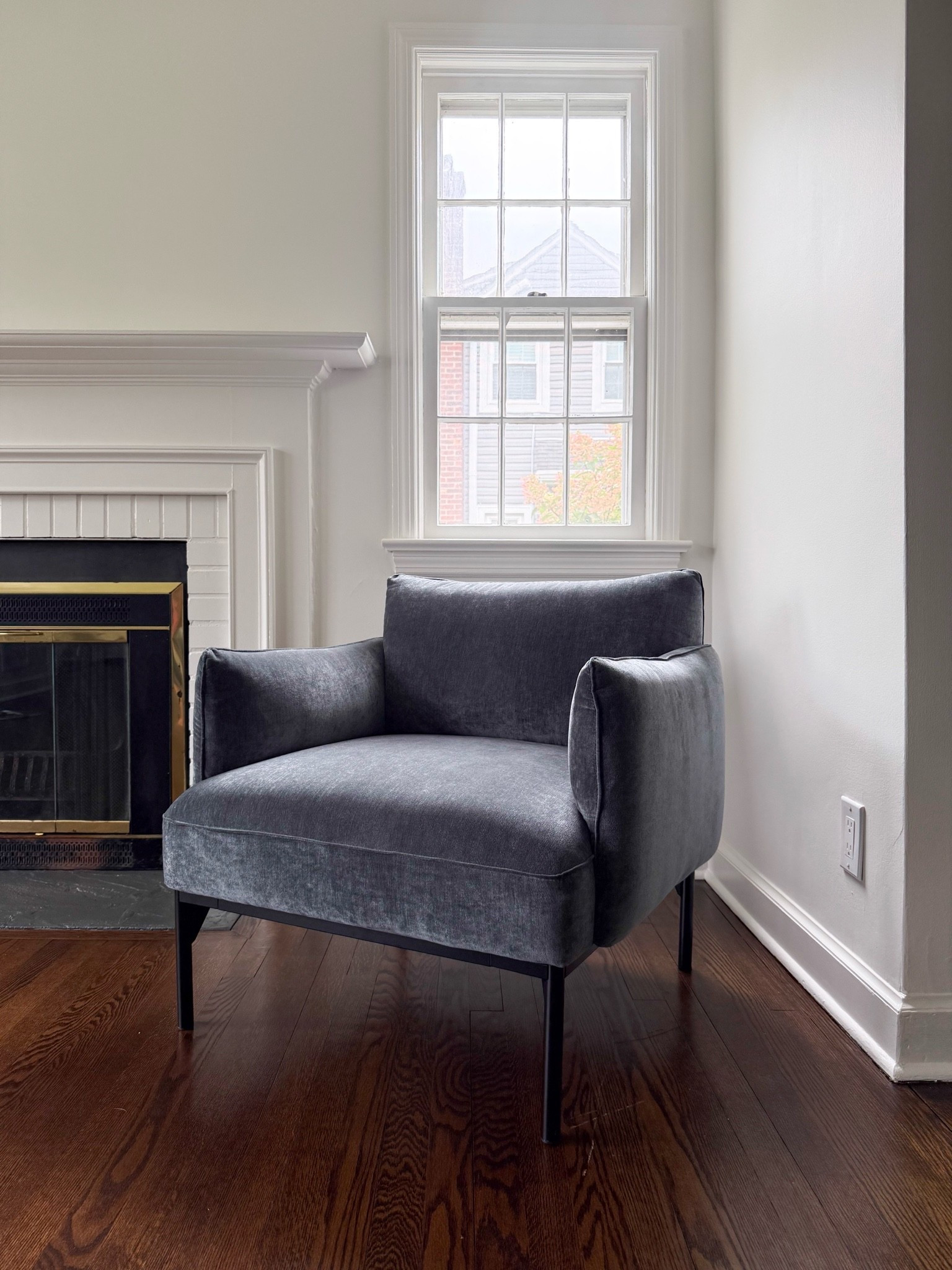 This chair is such a beautiful way to add a little softness and texture to a room. The deep charcoal velvet, curved arms, and slim frame give it a classic look that works beautifully in a cozy reading corner or layered into a living space.

accent chair, velvet chair, living room chair, cozy corner, home decor, classic furniture, neutral home, modern traditional style, fireplace seating, interior design ideas, coastal home style, girlonthehudson

#LTKSeasonal #LTKHome #LTKdayinmylife