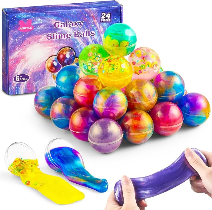 24 Pack Galaxy Slime Party Favors for Kids Slime Balls Bulk Stretchy & Non-Sticky DIY Stress Reli... | Amazon (US)