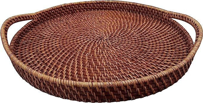 Large 18" Round Wicker Serving Trays and Platters with Handles | Handcrafted Breakfast, Food, Dis... | Amazon (US)