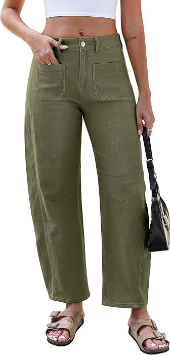Eddoyee Wide Leg Barrel Pants Women - Stretchy High Waist Baggy Pants Y2k Boyfriend Ankle Trouser... | Amazon (US)