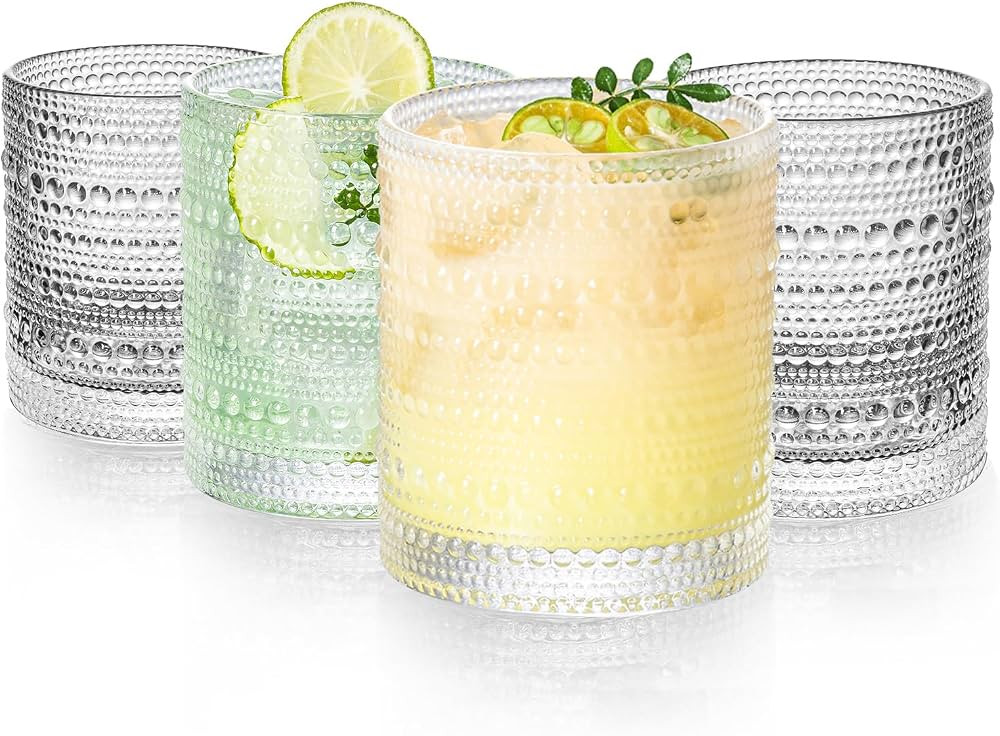 KEMORELA Vintage Glassware Drinking Glasses Set of 4, Hobnail Drinking Glasses, bar glasses, Embo... | Amazon (US)