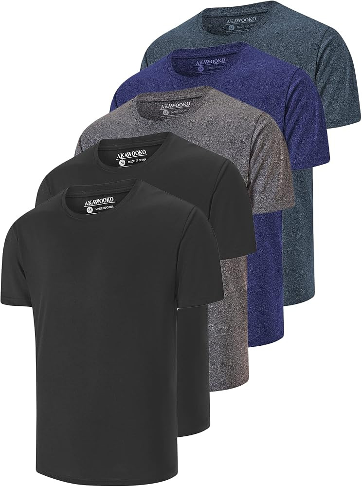 5 Pack Men's Dry Fit T Shirts, Athletic Running Gym Workout Short Sleeve Tee Shirts for Men | Amazon (US)