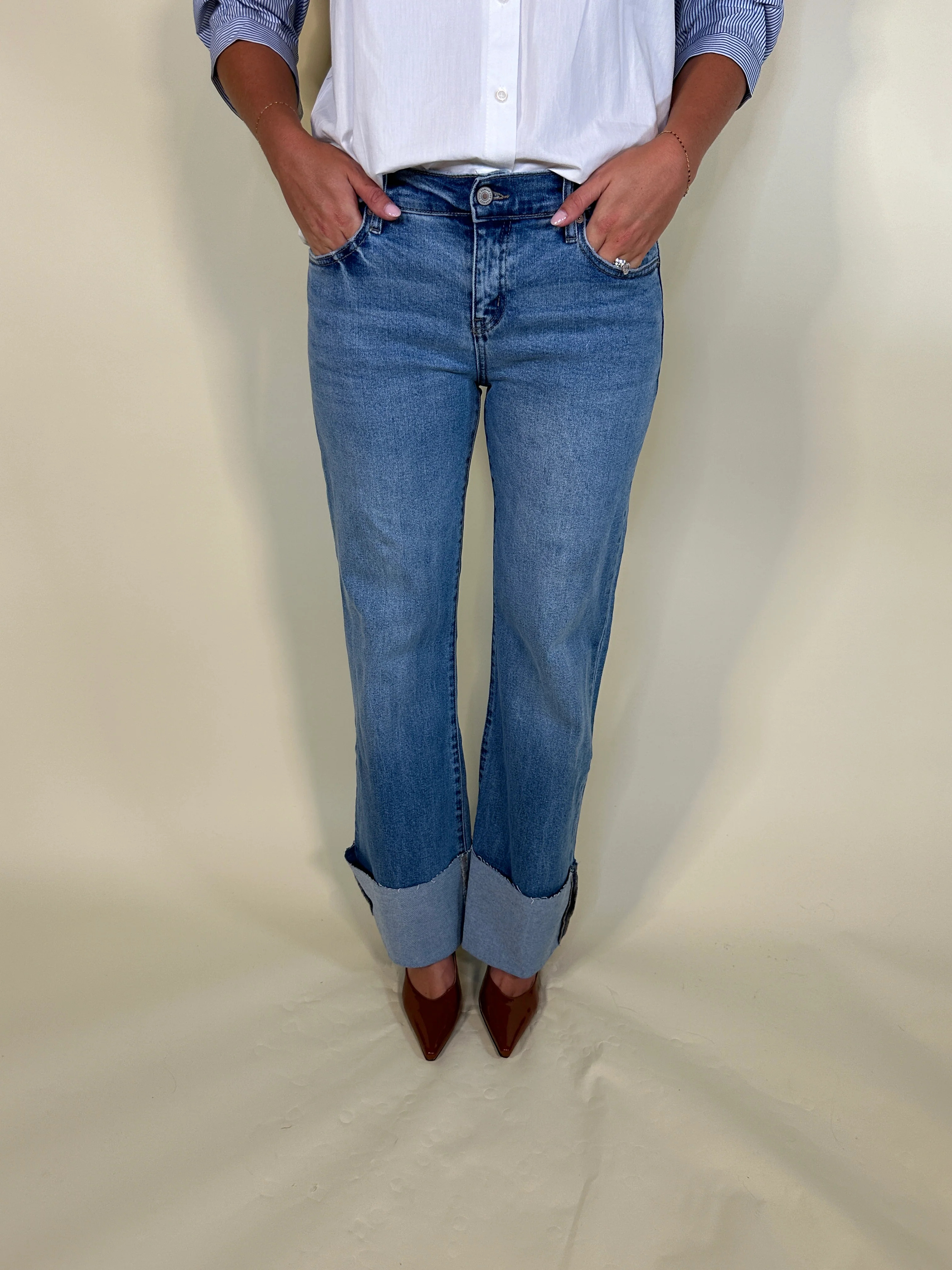 Straight-Leg Cuffed Hem Denim Jeans | Ardire Collection