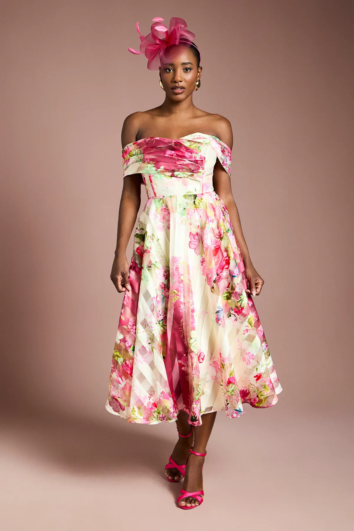 Stripe Organza Pleat Top Midi Dress | boohoo (US & Canada)