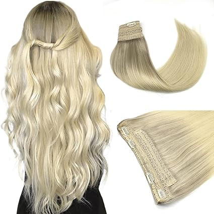 Halo Hair Extensions, hotbanana Halo Hair Extensions Real Human Hair Extensions Straight Ash Blon... | Amazon (US)