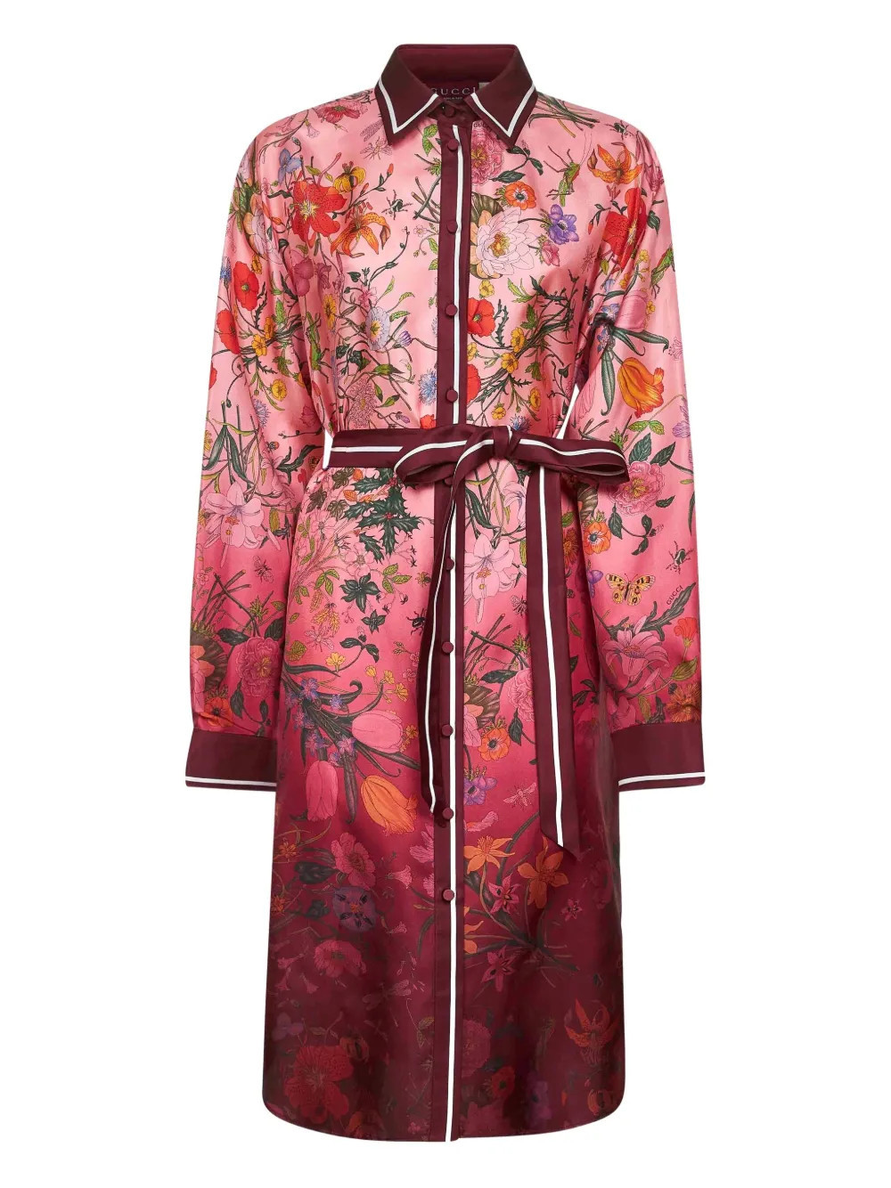 Gucci floral-print belted shirt dress - Red | Farfetch Global