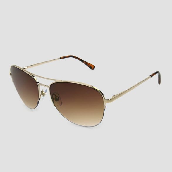 Women's Aviator Metal Shiny Sunglasses - A New Day™ Gold | Target