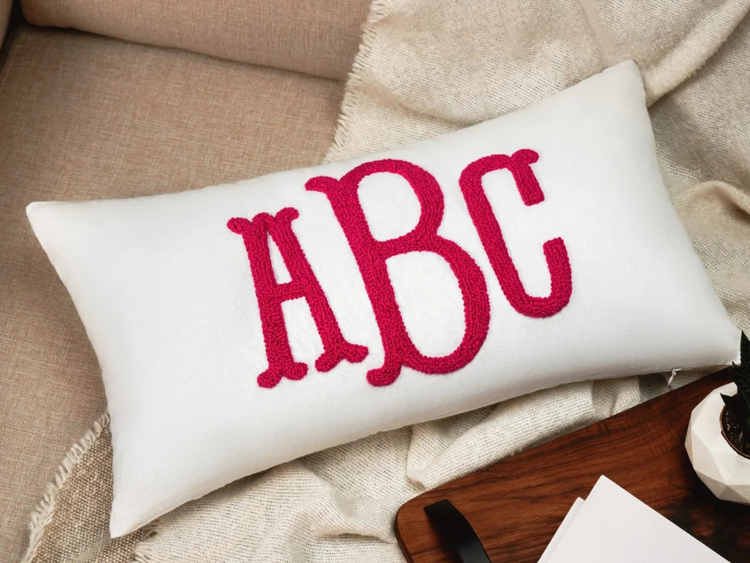 Monogrammed Pillow Custom Wedding Gift Punch Needle - Etsy | Etsy (US)