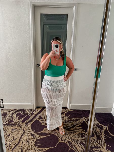 Pool outfit 
Size XL in Showmeyourmumu swimsuit 
Abercrombie coverup skirt size large 
Resort wear, vacation outfit, travel outfit, pool style, beach style 

#LTKSwim #LTKTravel #LTKMidsize