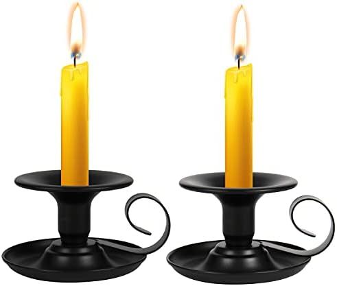 Taper Candle Stick Holder, Homean 2pcs Retro Iron Simple Black Candlestick Holders Candlelight Stand | Amazon (US)