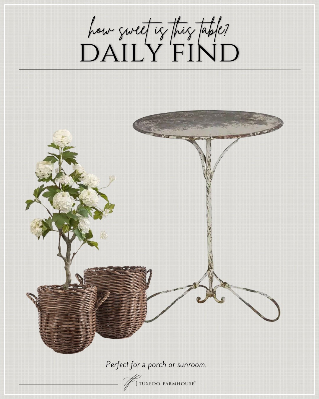 How sweet is the table for a porch or sunroom?! Love this hydrangeas tree and the baskets too. Tree comes in two sizes  

#LTKFindsUnder100 #LTKHome #LTKSeasonal