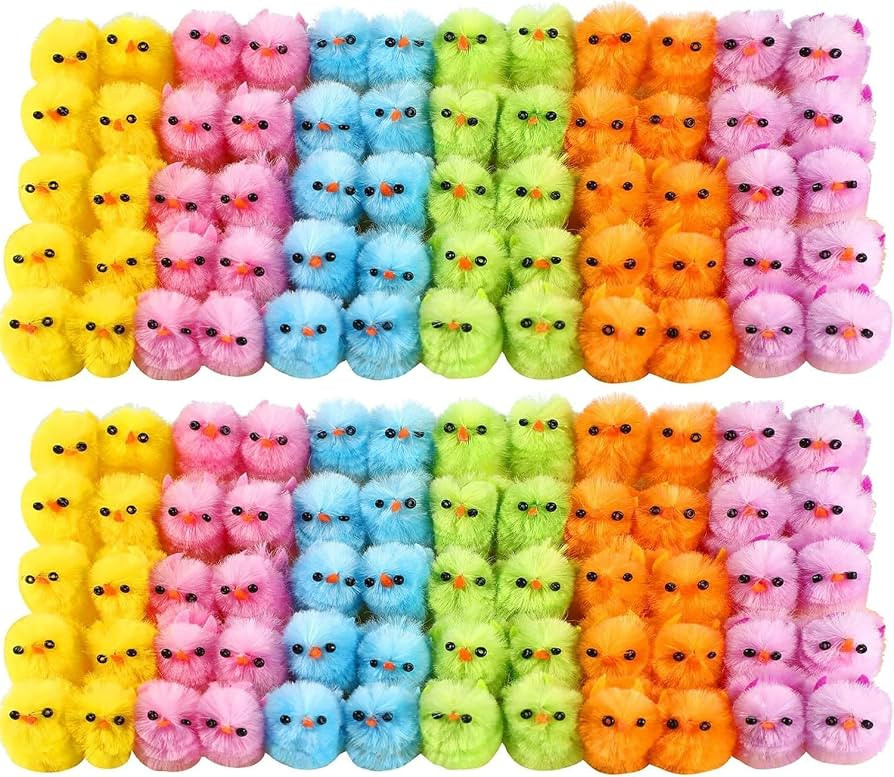 REDSTAR 60pc Coloured Fluffy Chicks - Small Fluffy Easter Chicks Easter Decorations 6 Colours Inc... | Amazon (UK)
