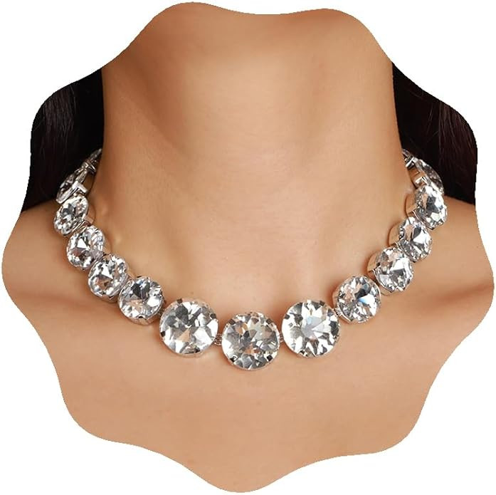 YERTTER Sparkle Full Rhinestone Choker Round Crystal Chain Necklace Earrings Set Crystal Statemen... | Amazon (US)