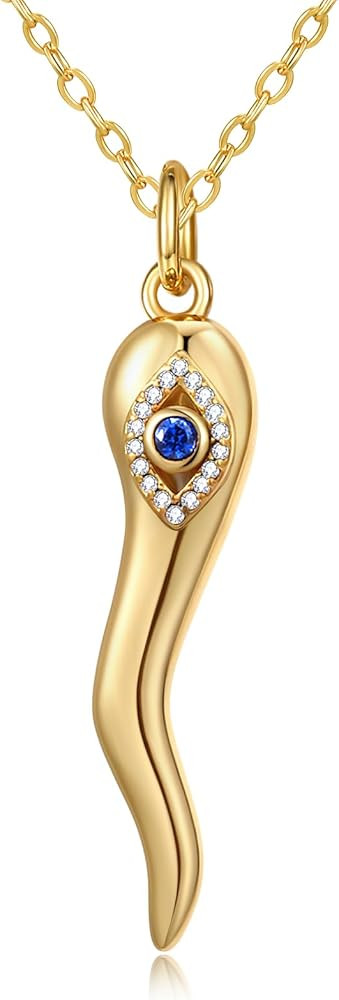 14K Gold Italian Horn (Cornicello) Evil Eye (Malocchio) Necklace | Amazon (US)