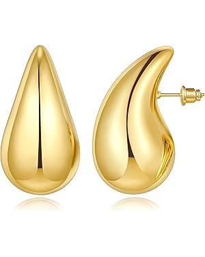 KissYan Chunky Gold Hoop Earrings for Women, 14K Gold Plated Lightweight Hollow Open Hoops Thick ... | Amazon (US)