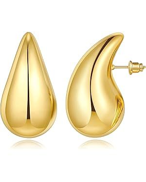 KissYan Chunky Gold Hoop Earrings for Women, 14K Gold Plated Lightweight Hollow Open Hoops Thick ... | Amazon (US)