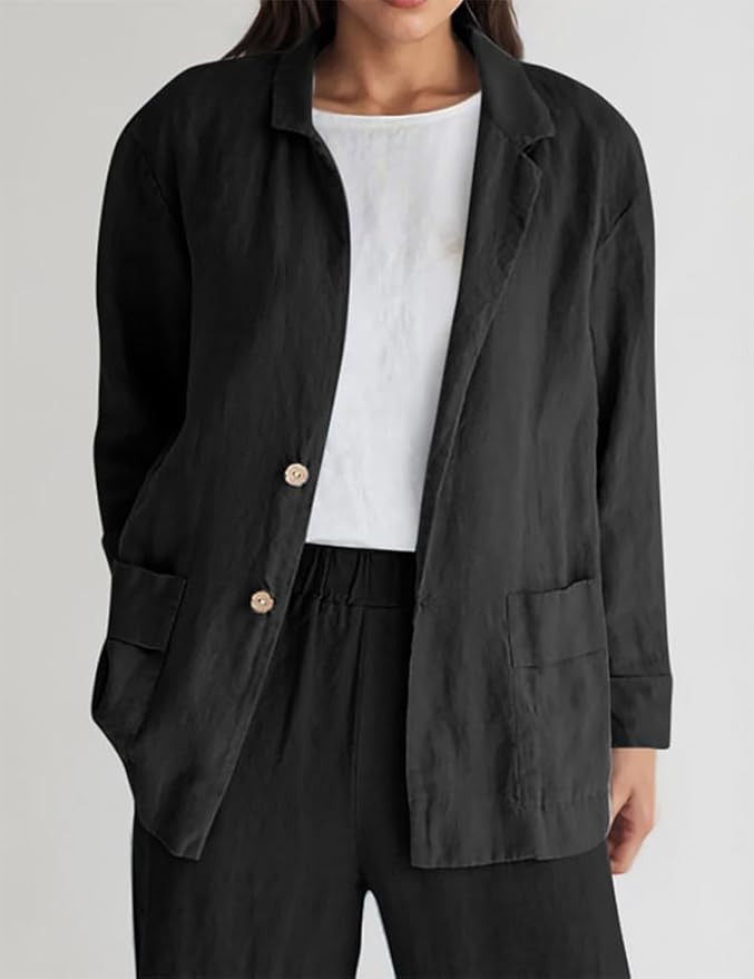Women's Lightweight Business Blazer Casual Cotton Long Sleeve Button Jacket Loose Fit Work Office... | Amazon (US)