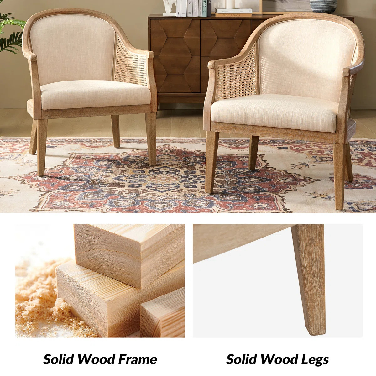 Andel 28.5'' Wide Farmhouse Rattan Solid Wood Armchair (Set of 2) | Wayfair North America