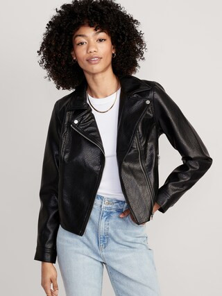 Water-Resistant Faux-Leather Biker Jacket for Women | Old Navy (CA)