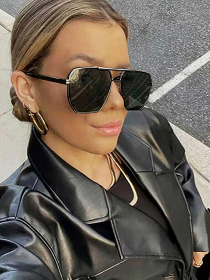 1pc Metal Y2K Future-Vision Square Double-Beam Fashion Sunglasses For Sun Protection And Style. | SHEIN